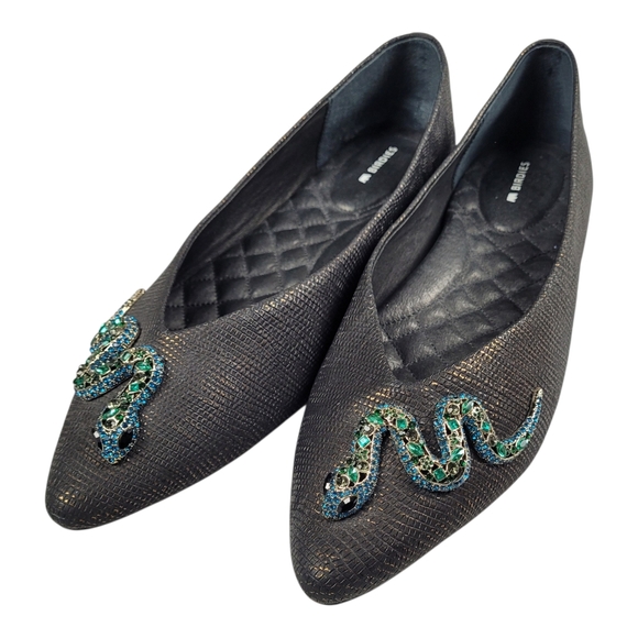Birdies Shoes - Birdies Flats Size 10 Pointed Toe Embossed Leather Snake Shoes